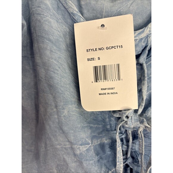 Emme Jordan Boho Cropped Lace Up Top Small Baby Blue New With Tags - Picture 5 of 8